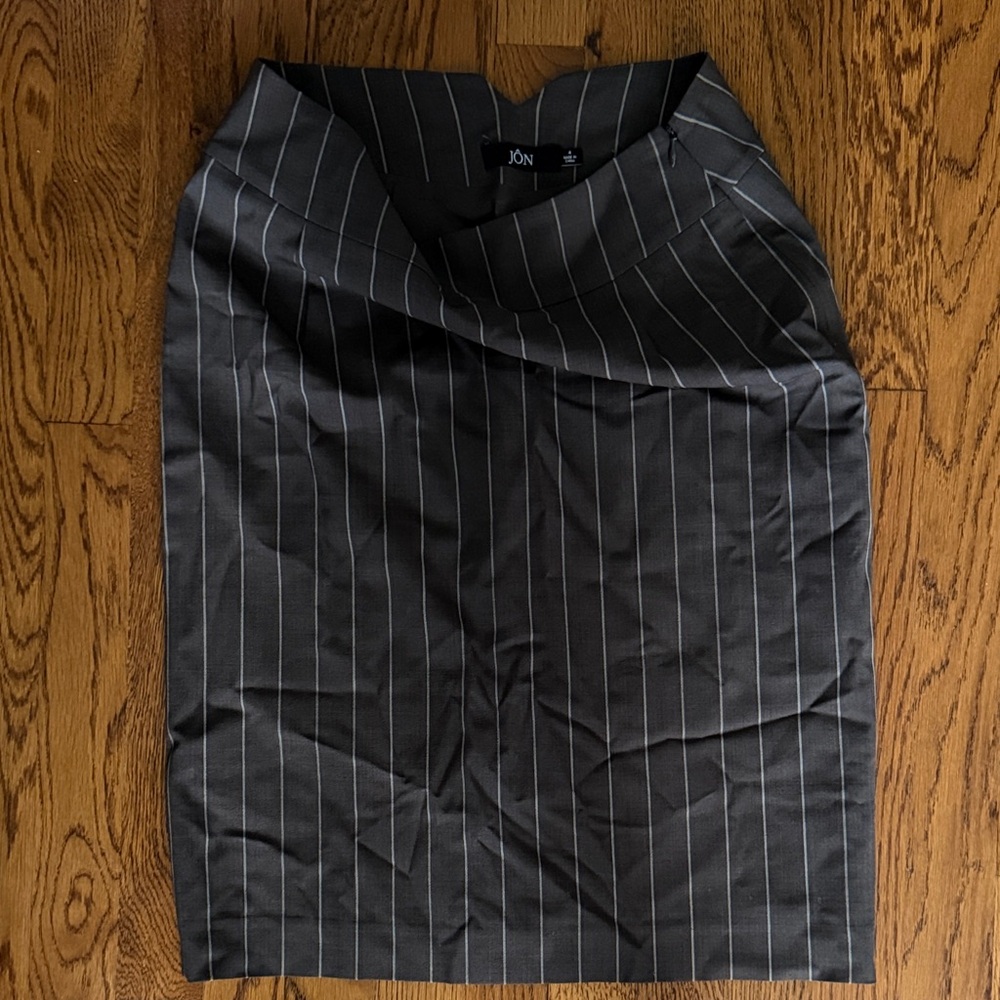 Jon Chocolate Pencil Skirt with White Pinstripes